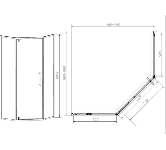Душевой уголок VINCEA Slim-N, 1000x1000, черный, стекло прозрачное VSP-4SN100CLB