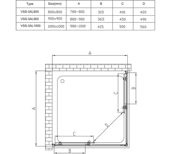 Душевой уголок VINCEA Alpha, 1000x1000, брашированное золото, стекло прозрачное VSS-3AL100CLG