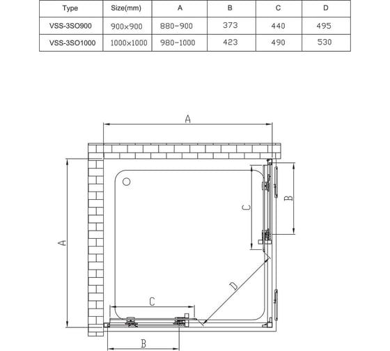Душевой уголок VINCEA Soft, 900x900, вороненая сталь, стекло прозрачное VSS-3SO900CLGM