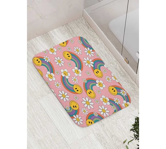 Коврик для ванной комнаты и туалета противоскользящий JoyArty "Ромашки и радуга" 52x77 см bath_423882 1