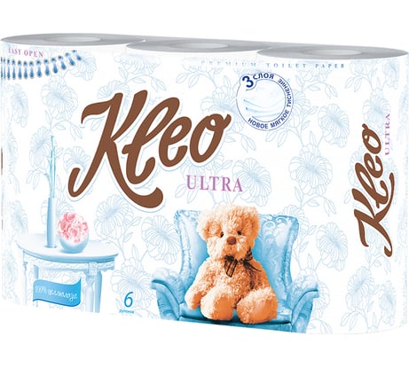 Туалетная бумага Kleo 3 слоя, 6 рулонов С169