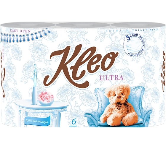 Туалетная бумага Kleo 3 слоя, 6 рулонов С169