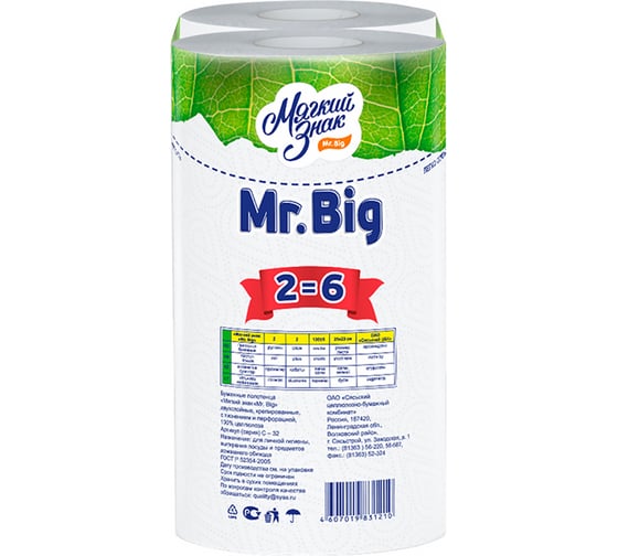 Бумажные полотенца Мягкий знак Mr,Big, 2 слоя, 2 рулон С32