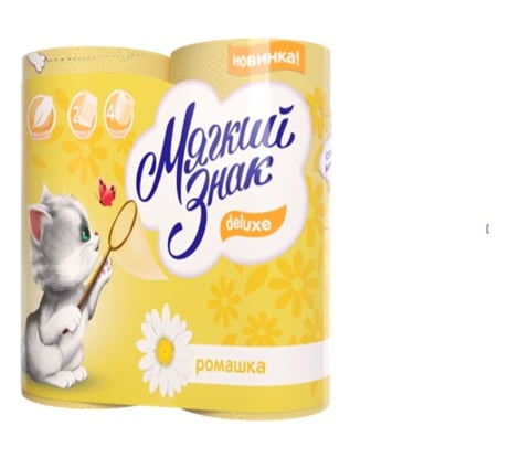 Туалетная бумага Мягкий знак Deluxe, аромат Ромашка, 2 слоя, 4 рулона С35