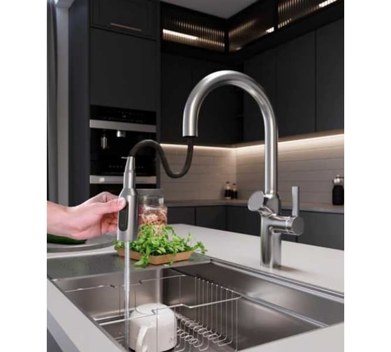 Смеситель кухонный Oulin с дозатором OL - 8018 Satin