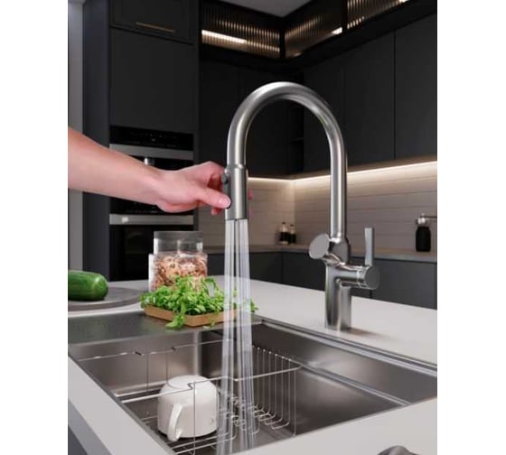 Смеситель кухонный Oulin с дозатором OL - 8018 Satin
