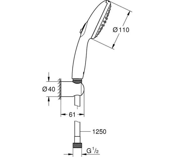 Душевой набор Grohe Tempesta 110 2 режима струи, 13.5 л/мин, круглый ручной душ, настенный держатель, шланг 1250 мм, хром (замена арт. 27799001) 27799003 00000138048