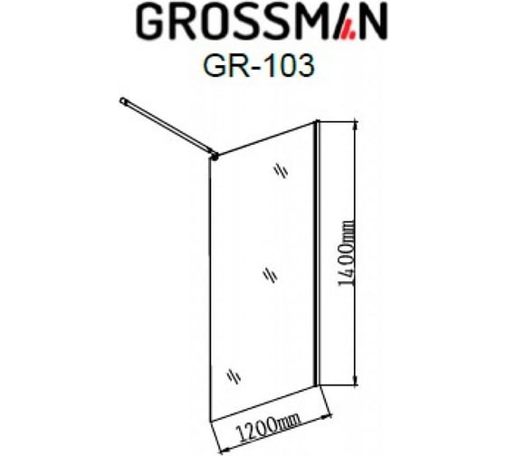 Шторка для ванны Grossman (120х140) алюминиевый профиль, стекло прозрачное 6 мм, 1 место GR-103