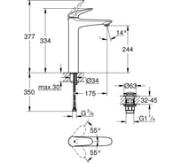 Смеситель для свободностоящей раковины Grohe Wave, с нажимным донным клапаном 23585001