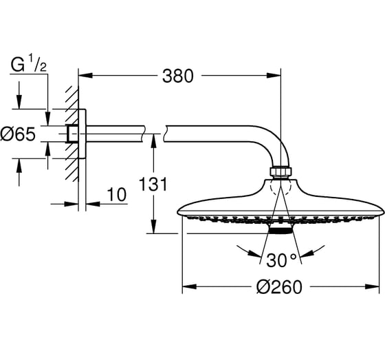 Верхний душ и душевой кронштейн Grohe Euphoria 260 SmartControl 380 мм /28361000/ 26458000