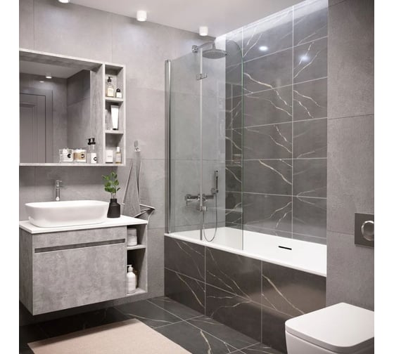Шторка для ванны Grossman GR-106/100 (100x150) алюминиевый профиль, стекло прозрачное 6мм 1 место GR-106100