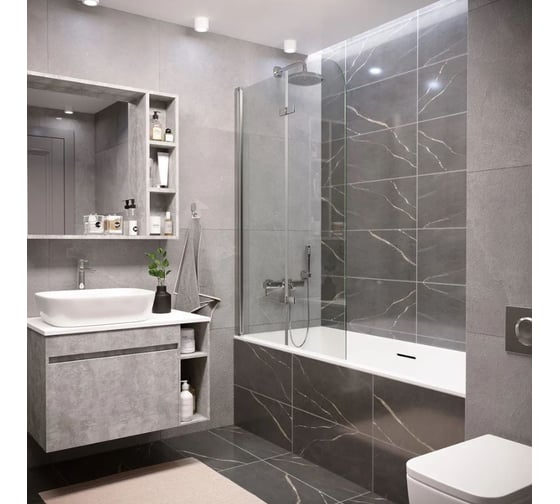 Шторка для ванны Grossman GR-106/110 (110x150) алюминиевый профиль, стекло прозрачное 6 мм 1 место GR-106110