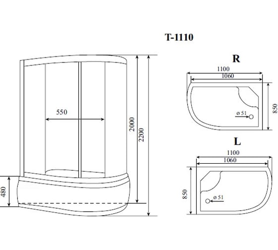 Душевая кабина TIMO Standart 110х85х220 T-1110L