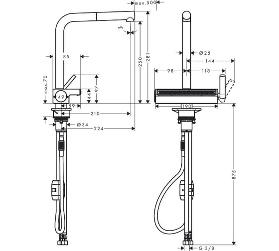 Смеситель для кухни HANSGROHE 73836000 HG M81 Aquno Select 250 с вытяжным душем 00000079117