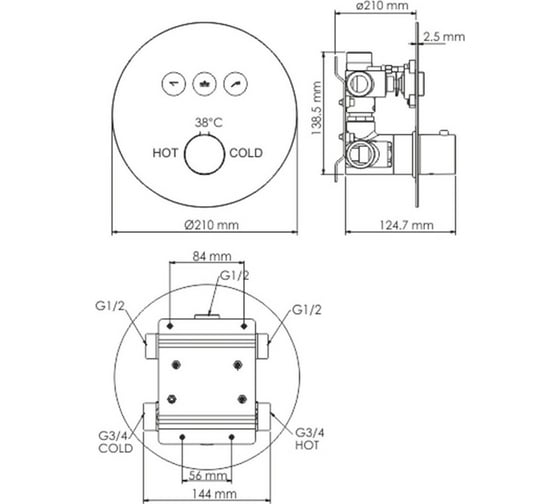 Термостатический смеситель для ванны и душа WasserKRAFT Thermo Dinkel 5844