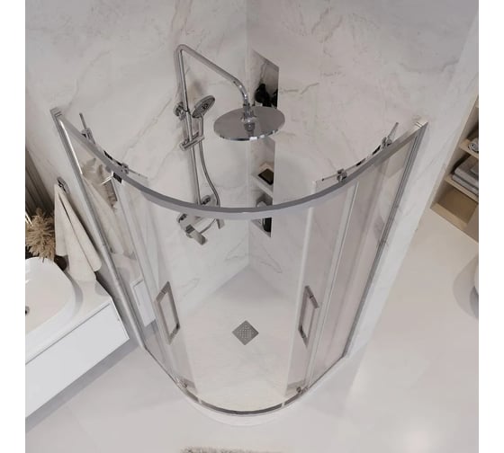 Душевое ограждение Grossman Cosmo 80х80х195 см, полукруг, раздвижное, хром, стекло прозрачное, 1мес 301.K33.02.8080.10.00