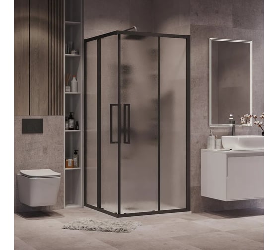Душевое ограждение Grossman Cosmo 80х80х195 см, квадрат, раздвижное, черный матовый, стекло шиншилла 300.K33.02.8080.21.02