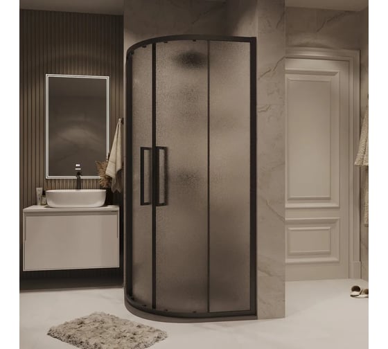 Душевое ограждение Grossman Cosmo 100х100х195 см, полукруг, раздвижное, черный матовый, стекло шиншилл 301.K33.02.1010.21.02