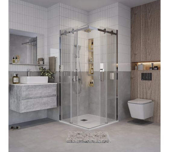 Душевое ограждение Grossman Classic 80х80х195 см, квадрат, раздвижное, хром, стекло прозрачное, 2 места 300.K33.04.8080.10.00
