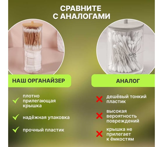 Органайзер для косметики ватных дисков и палочек контейнер Oqqi 19x7х7 FHP-2