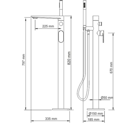 Напольный смеситель для ванны WasserKRAFT Elbe 7421