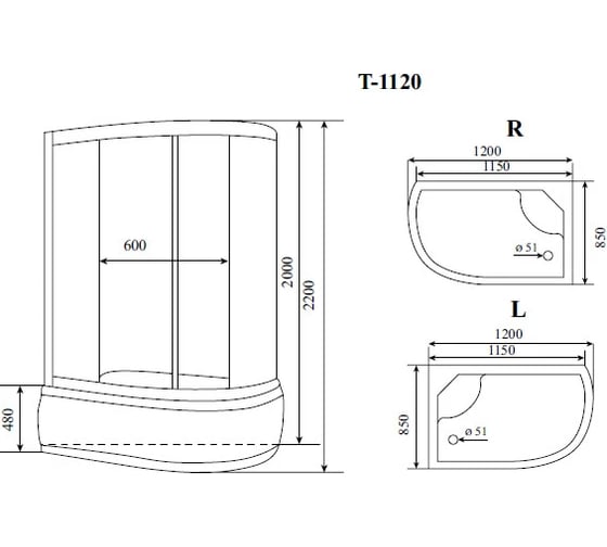 Душевая кабина TIMO Standart Black 120х85х220 T-6620BR