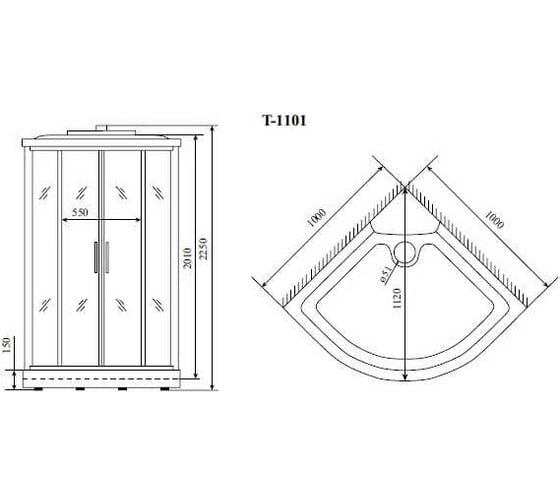Душевая кабина TIMO Standart Silver Fabric 100х100х220 T-6601SF