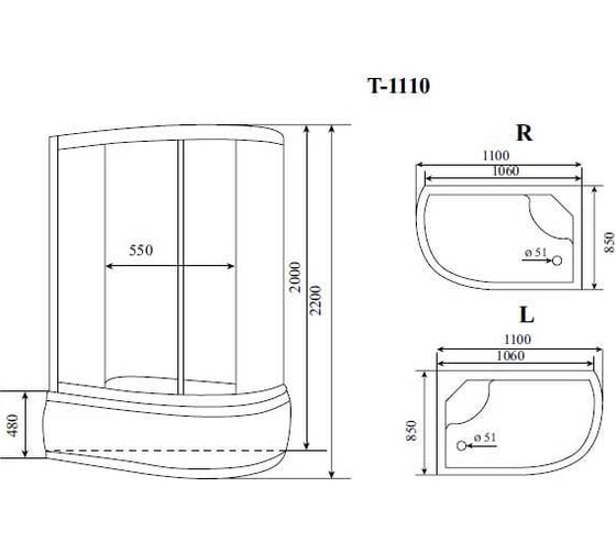 Душевая кабина TIMO Standart Silver Fabric 110х85х220 T-6610SL