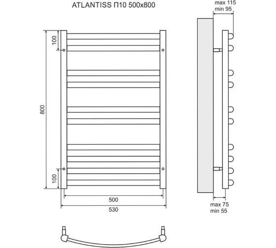 Электрический полотенцесушитель Lemark Atlantiss П10 500x800, левый/правый LM32810REBL