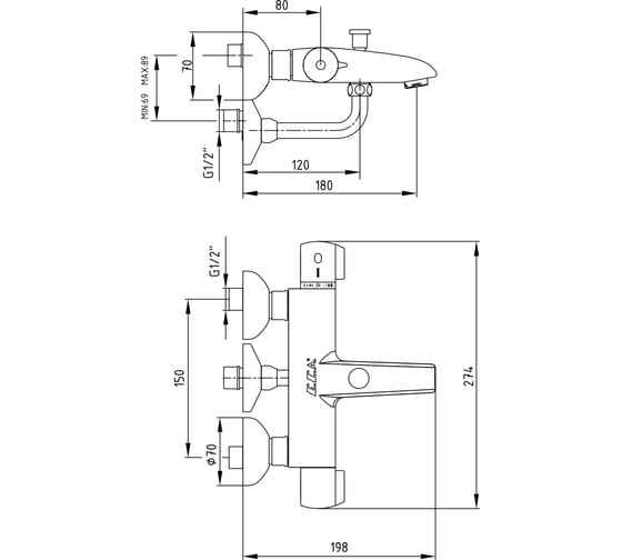 Термостатический смеситель для ванны E.C.A. 102102340EX THERMOSTATIC 00000073464