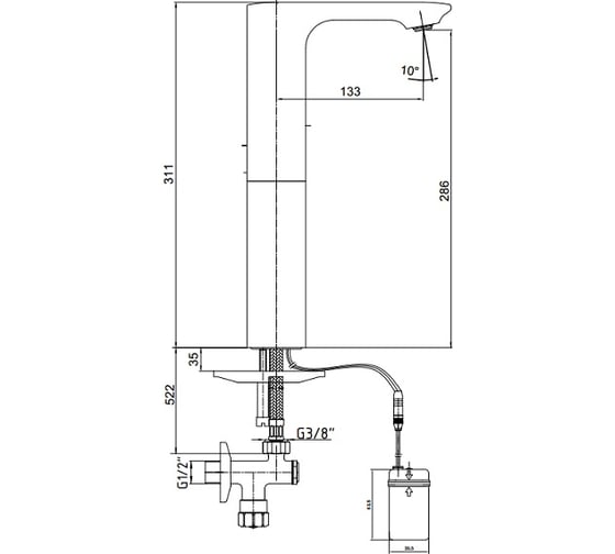 Смеситель для раковины E.C.A. 108108036EX  электронный 286, 6 V 00000070577
