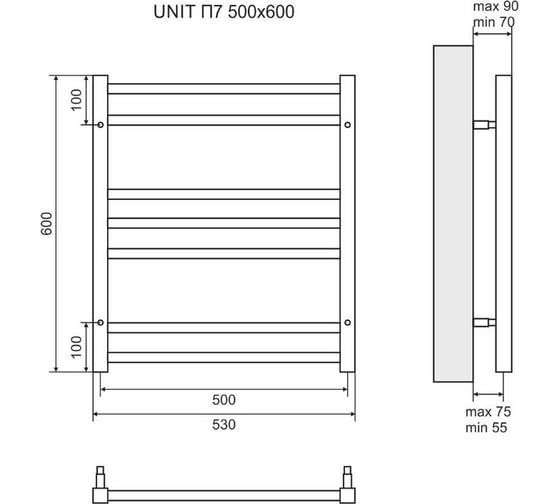 Электрический полотенцесушитель Lemark Unit П7 500x600, левый/правый, черный LM45607EBL