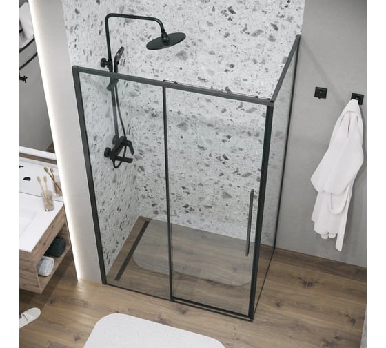 Боковая стенка Grossman Galaxy 70*195 см, черный матовый, стекло прозрачное, 1 место 200.K33.01.70.21.00