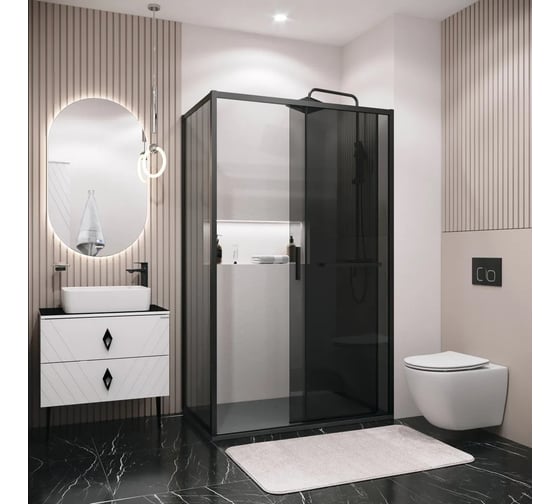 Боковая стенка Grossman Style 90*195 см, черный матовый, стекло тонированное, 1 место 200.K33.05.90.21.10