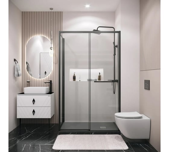 Боковая стенка Grossman Style 90*195 см, черный матовый, стекло прозрачное, 1 место 200.K33.05.90.21.00