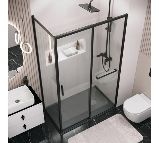 Боковая стенка Grossman Style 90*195 см, черный матовый, стекло прозрачное, 1 место 200.K33.05.90.21.00