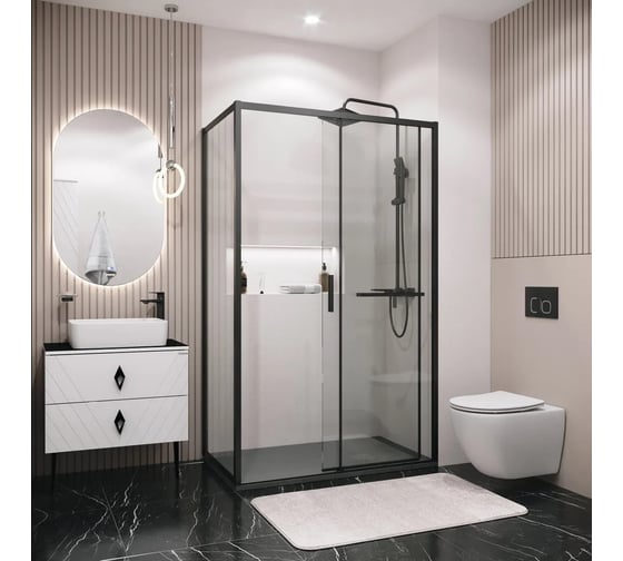 Боковая стенка Grossman Style 90*195 см, черный матовый, стекло прозрачное, 1 место 200.K33.05.90.21.00