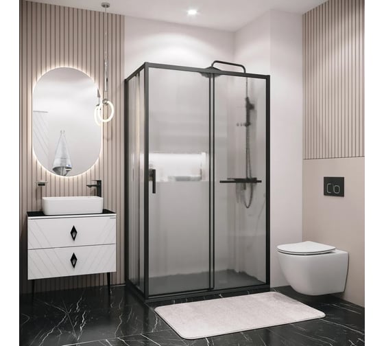 Боковая стенка Grossman Style 70*195 см, черный матовый, стекло шиншилла, 1 место 200.K33.05.70.21.02
