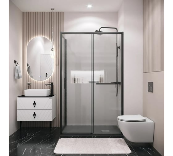 Боковая стенка Grossman Style 70*195 см, черный матовый, стекло шиншилла, 1 место 200.K33.05.70.21.02
