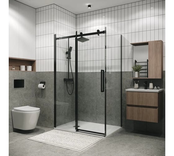 Боковая стенка Grossman Classic 90*195 см, черный матовый, стекло прозрачное, 1 место 200.K33.04.90.21.00