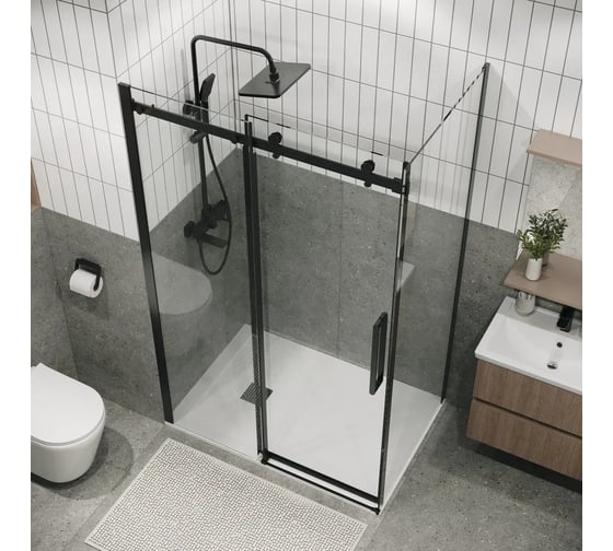 Боковая стенка Grossman Classic 90*195 см, черный матовый, стекло прозрачное, 1 место 200.K33.04.90.21.00