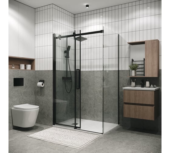 Боковая стенка Grossman Classic 80*195 см, черный матовый, стекло прозрачное, 1 место 200.K33.04.80.21.00