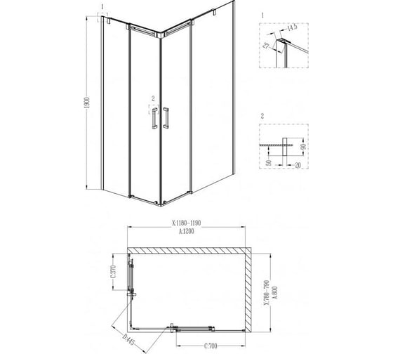 Душевое ограждение Grossman Galaxy 120х80х190 прямоугольник, двери раздвижные 2 места GR-3120R