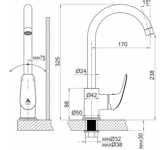 Смеситель для кухни ARGOTECH IZEO d-35, 44278