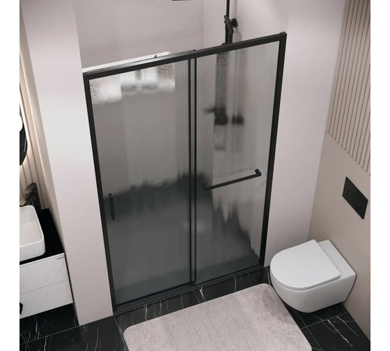 Дверь в нишу Grossman Style 110*195 см, черный матовый, стекло шиншилла, 1 место 100.K33.05.110.21.02