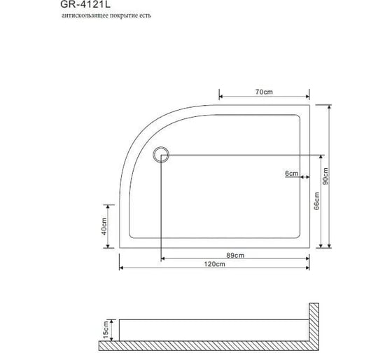 Поддон Grossman 120*90*15 см, левый для GR-4121L GR-41210920L