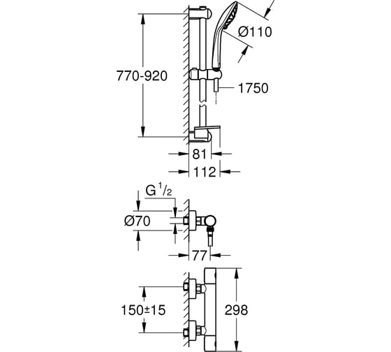 Термостат для душа с душевым гарнитуром Grohe Grohtherm 1000 Cosmopolitan M 34321002
