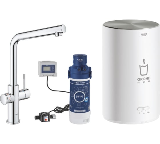 Стартовый комплект с бойлером M-size, смеситель с L-образным изливом Grohe Red II Duo 30327001