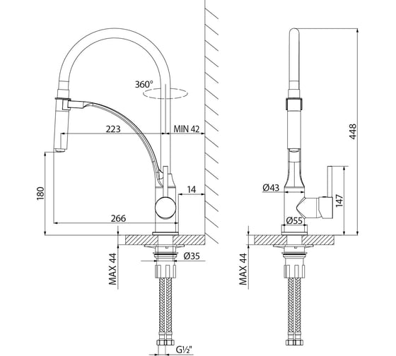 Смеситель для кухни Lemark Соул с гибким изливом, черный LM6007BL