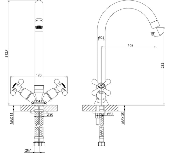 Смеситель для кухни Lemark Промоушен с высоким поворотным изливом, хром LM6045C